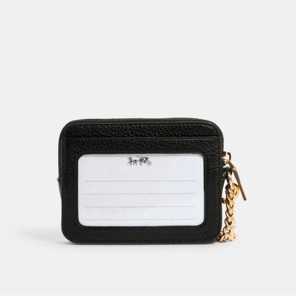 COACH 6303 Zip Card Case ID Wallet Refined Pebble Leather Gold/Black - Picture 2 of 6